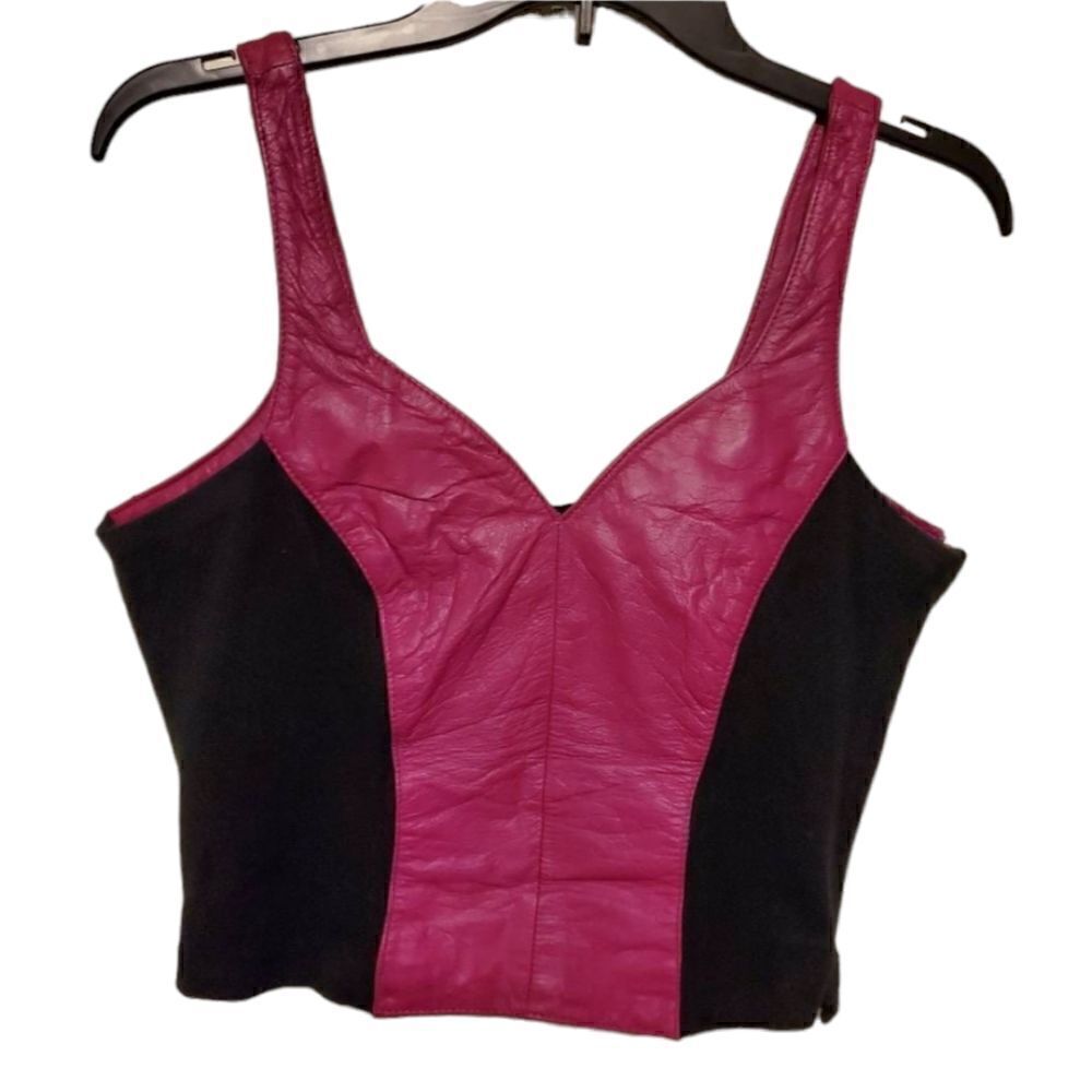 VTG Retro Chia Fuschia Stretchy Leather Crop Top Large